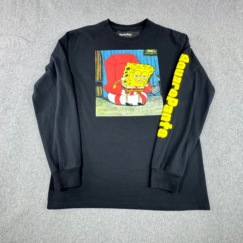 SpongeBob Squarepants Head Out T Shirt Small S Black Long Sleeve Nick Official